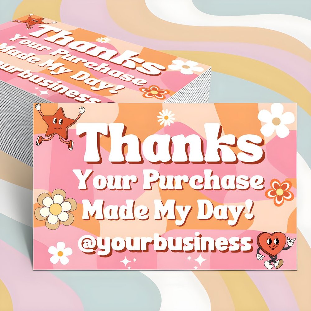 Retro Groovy Personalized Thank You Cards 4" x 6" - Colorful Packaging Note Card